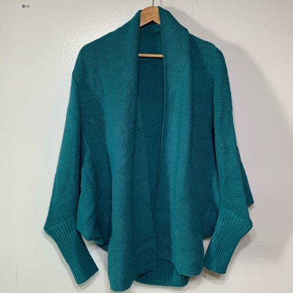 Teal Slouchy Oversized Poncho Cardigan Knitted Sweater Size L - Picture 1 of 4